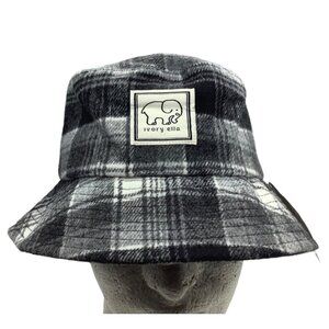 Ivory Ella Plaid Wool Blend Classic Bucket Hat Black White Adult One Size NEW